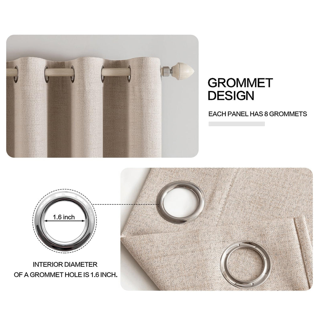 MIULEE 100% Blackout Linen Curtains for Bedroom 52x84 Inches Natural Beige | Room Darkening, Light Blocking, Thermal Insulated, Grommet Top, Linen Textured, Window Curtains for Living Room, 2 Panels