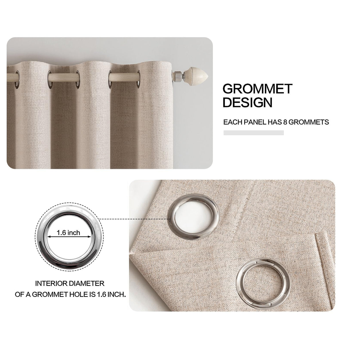 MIULEE 100% Blackout Linen Curtains for Bedroom 52x84 Inches Natural Beige | Room Darkening, Light Blocking, Thermal Insulated, Grommet Top, Linen Textured, Window Curtains for Living Room, 2 Panels