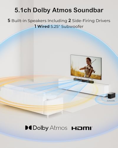 ULTIMEA 5.1CH Surround Sound Bar System with Dolby Atmos, Poseidon M60 | VoiceMX, BassMX, APP, 300W Soundbar for Smart TV, Surround Sound System for TV, with Subwoofer, Bluetooth 5.4
