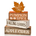 Moucuny 4 Pcs Fall Decor Wooden Maple Leaf Decoration Thanksgiving Decor | Rustic Stackable Blocks with Apple Cider Leaves Sayings,Thanksgiving Table Centerpiece, Farmhouse for Autumn Harvest Party