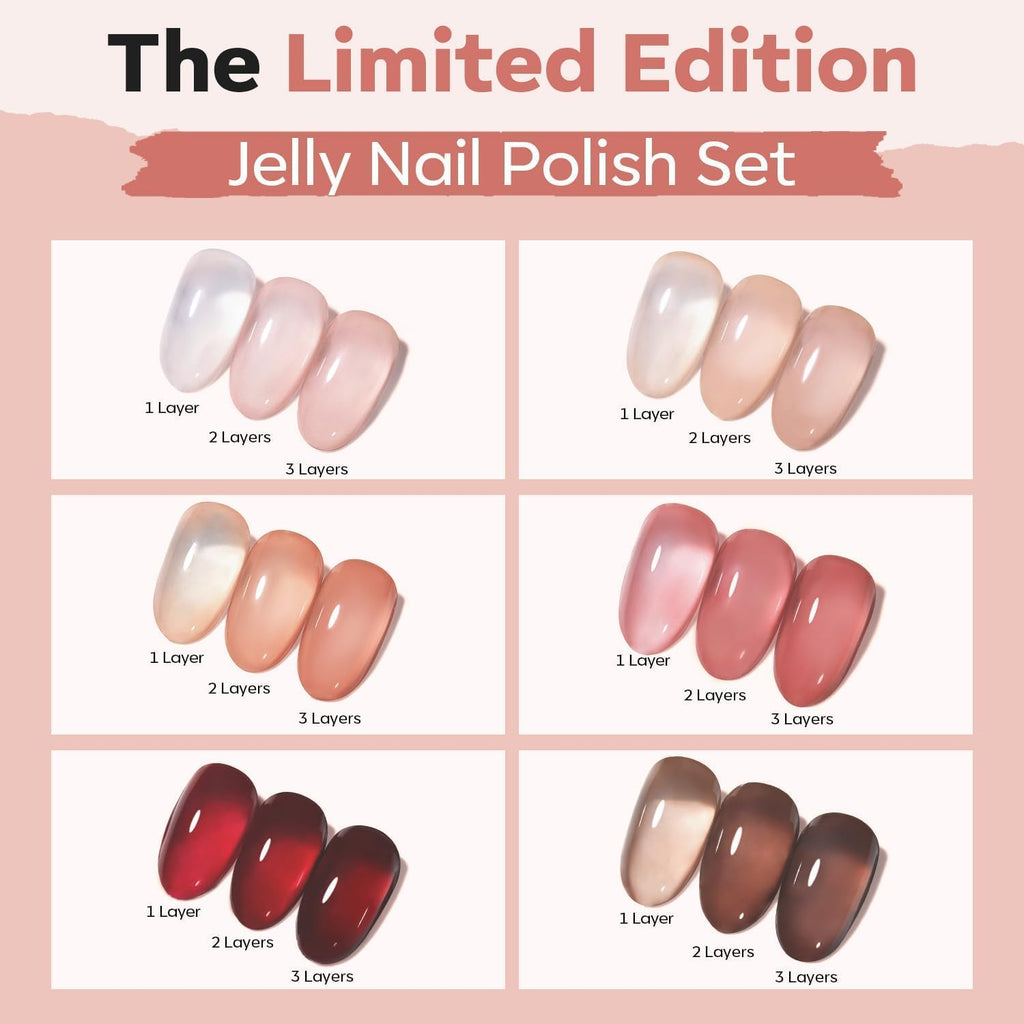 modelones Jelly Nail Polish, 6 Colors Quick Dry Nude Pink Nail Polish Set | Air Dry Nail Polish, No UV Lamp Needed, User-Friendly Red Brown Polish Kit, Nail Art Home Salon, Gift for Women