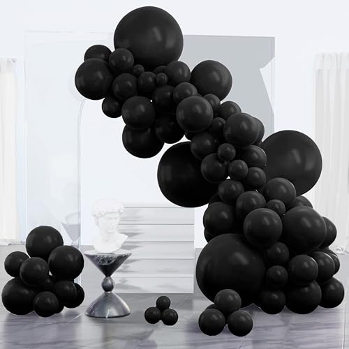 PartyWoo Black Balloons 152pcs Different Sizes of 18 12 10 5 Inch | Balloons for Baby Shower Birthday Graduation Casino Gaming Anniversary Race Car Baby Party Decorations Black-Y18