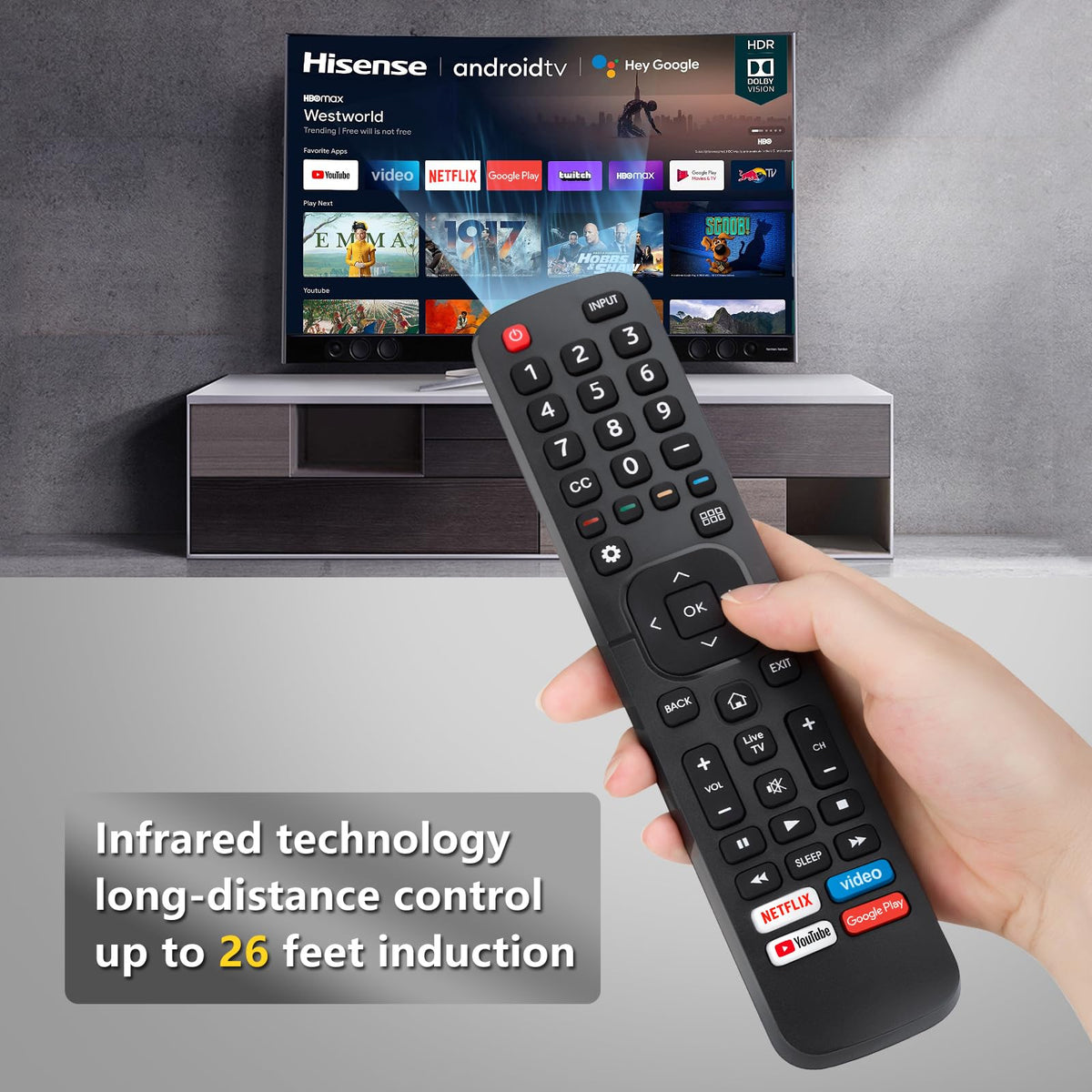 Universal for Hisense TV Remote Replacement | Fully Compatible with All Hisense Smart TVs | 1‑Year Warranty | Original Design with All Functional Buttons Intact