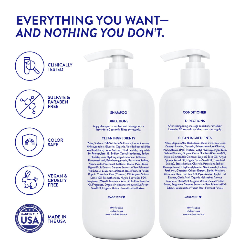 Routine Wellness Anti-Thinning Shampoo & Conditioner - Rose Hips | Clinically tested shampoo for thinning hair with biotin, pea peptides, saw palmetto oil, color safe, sulfate free