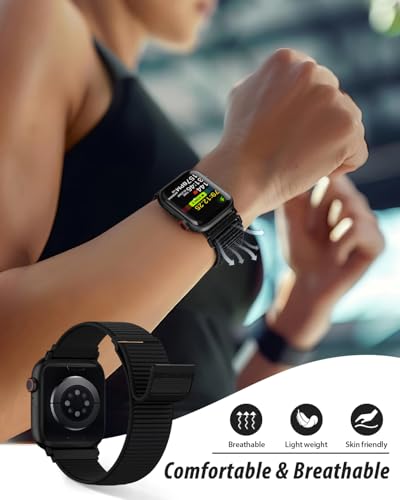 Nylon Loop Sport Band Compatible with Apple Watch Bands 44mm 45mm 46mm 49mm 42mm for Women Men, iWatch Wrist Straps for Ultra 4 3 2, Se, Series 12 11 10 9 8 7, Breathable, Soft Band Ideal for Outdoor