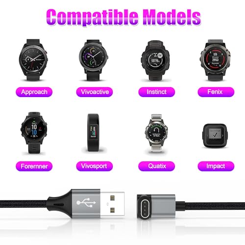AGVEE 2 Pack 3.3ft Charger for Garmin Watch, L-Shape Charging Cable | For Approach, BarkLimiter, D2, Enduro, Epix, Fenix, Forerunner, Instinct, Quatix, Tactix, Venu, Vivoactive, Vivomove