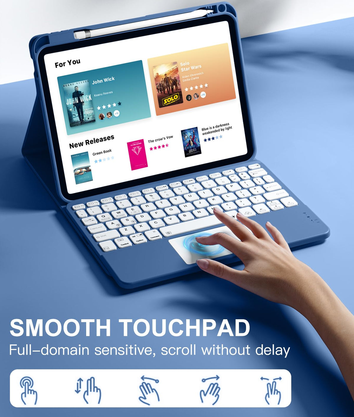 Harvopu for iPad A16 11th/10th Generation Case with Keyboard, Folio Cover | Multi-Touch Trackpad, 7 Colors Backlit, Detachable Keyboard for iPad A16 11 inch/10th Gen with Pencil Holder, Navy Blue