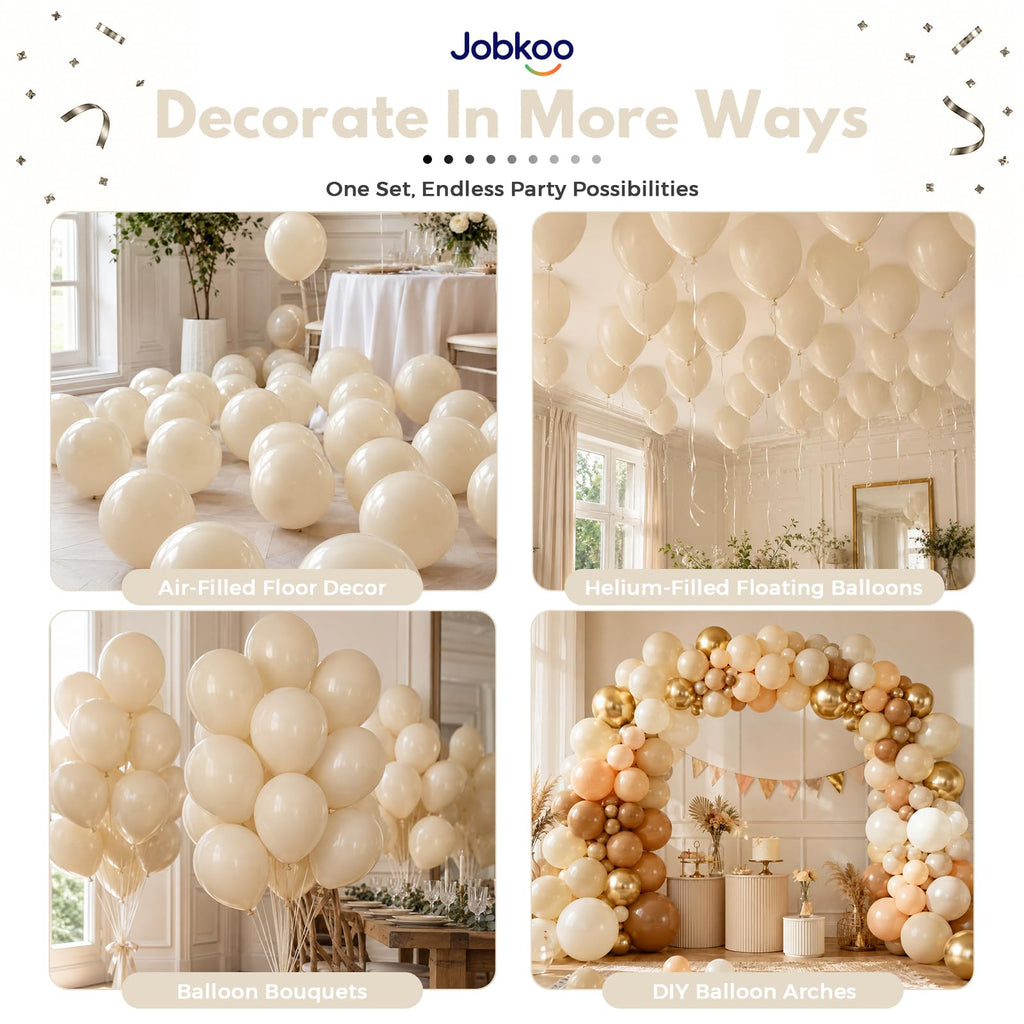 Jobkoo Sand White Balloons 12 Inch, 50 Pcs Boho Beige Cream Latex Balloon | Matte Retro White Sand Neutral Helium Balloons for Birthday Wedding Baby Bridal Shower Wedding Anniversary Party Decoration