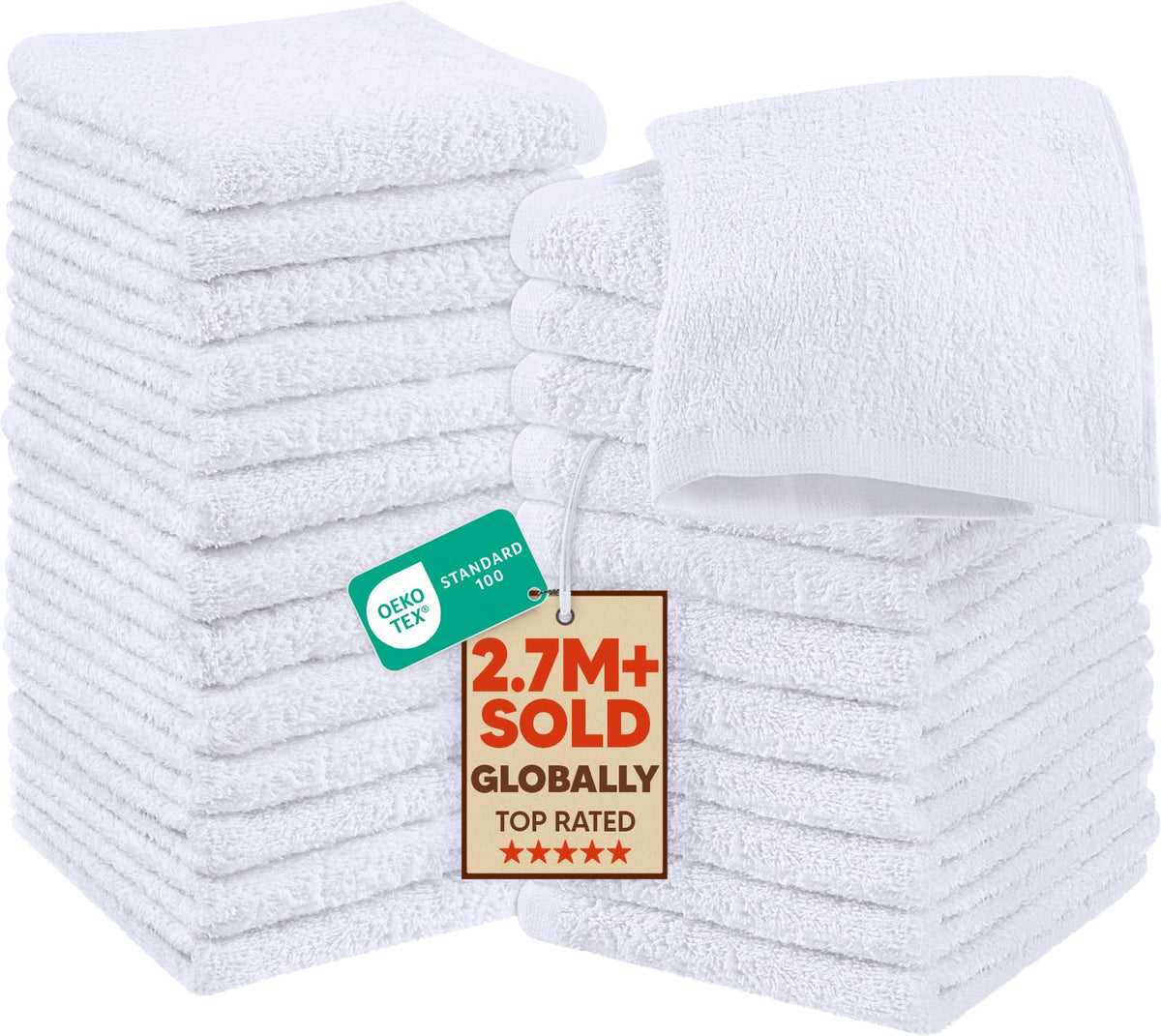 Utopia Towels 24 Pack Washcloths, 12x12 in, 100% Cotton, White | Premium 100% Ring Spun Cotton Face Cloths Absorbent, Fast Drying Soft Feel Fingertip Towels for Daily Use