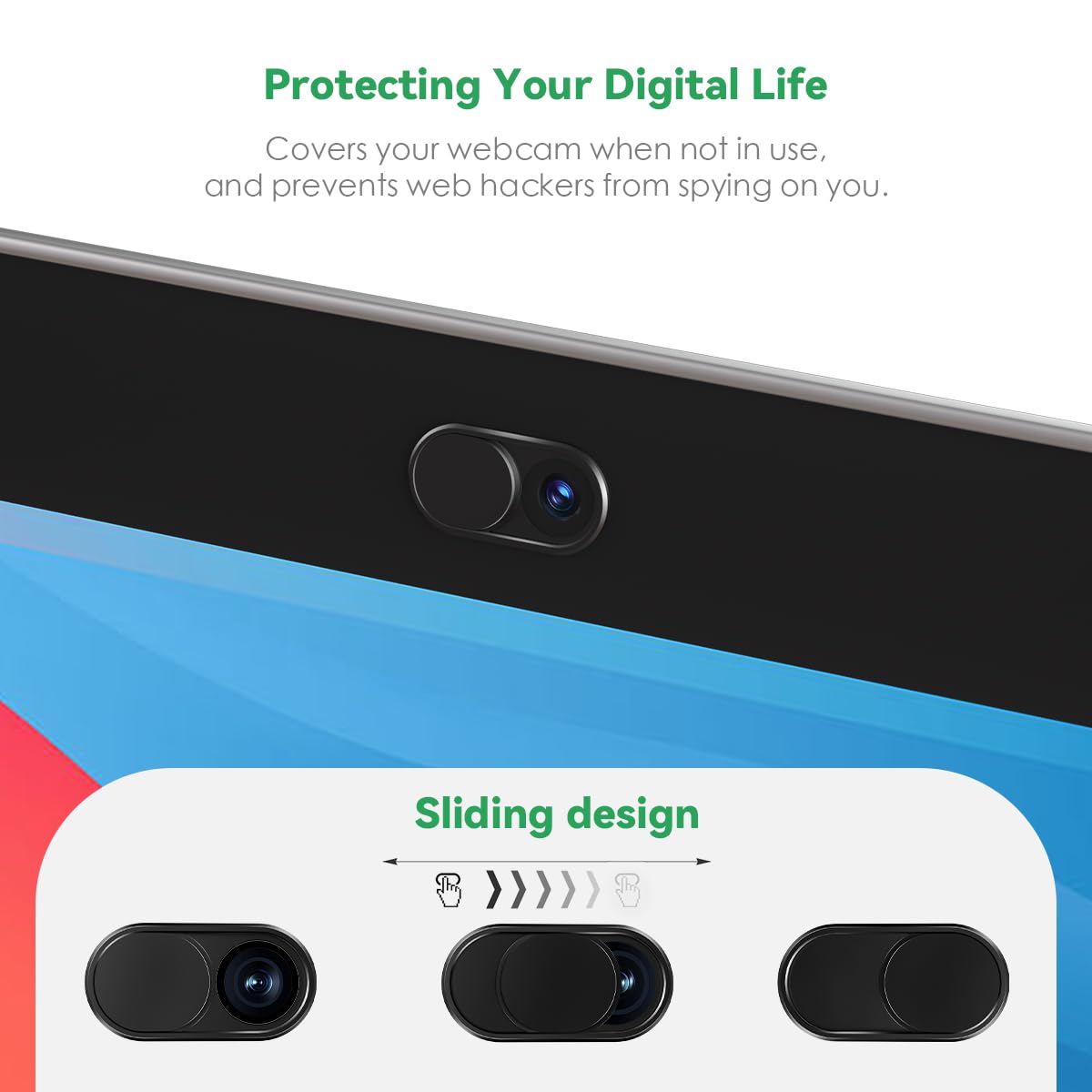 CloudValley Laptop Camera Cover Slide, Metal 0.023 Inch Ultra-Thin, 2 Packs | Web Webcam Cover for MacBook Pro / Air, Laptop, iMac, iPad, iPhone 8/7, Computer Accessories, Privacy Protection, Black