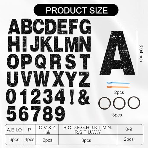 BEISHIDA Glitter Black 116 PCS A-Z DIY Letter Custom Banner Party Decor | 111 Letters&Numbers,3 Rope,2 Threading Device,Personalized Party Banner Decorations,Birthday,Graduation,Wedding