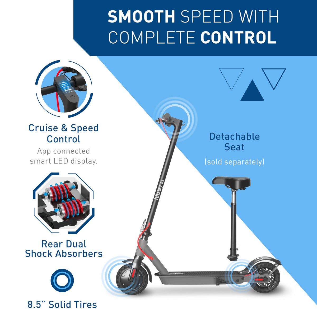 Hiboy S2 Electric Scooter - 8.5" Solid Tires - Up to 17 Miles Long-Range | 19 MPH Portable Folding Commuting Scooter for Adults with Double Braking System and App