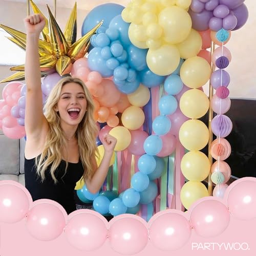 PartyWoo Pastel Linking Balloons 100pcs 6 Inch Rainbow Link Balloons | for Baby Shower Gender Reveal Engagement Bachelorette Easter Bridal Shower Anniversary Birthday Graduation Party Decorations