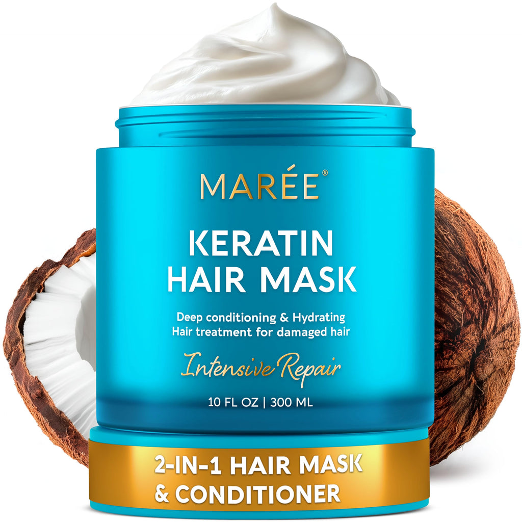 MAREE Deep Conditioning Hair Mask for Damaged Hair - Deep Hydrating Protein | Hair treatment mask for dry hair, hair moisturizer, hair gloss for women, deep conditioner for dry damaged hair, curly mask