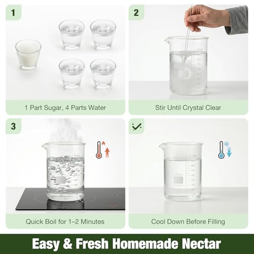 Kingsyard 2-Pack Glass Hummingbird Feeder for Outdoors Hanging, 10 oz Leak-Proof Humming Bird Feeders with Ant Moat & Bee Proof Feeding Ports, Hummingbird Gift for Bird Lovers (Clear)