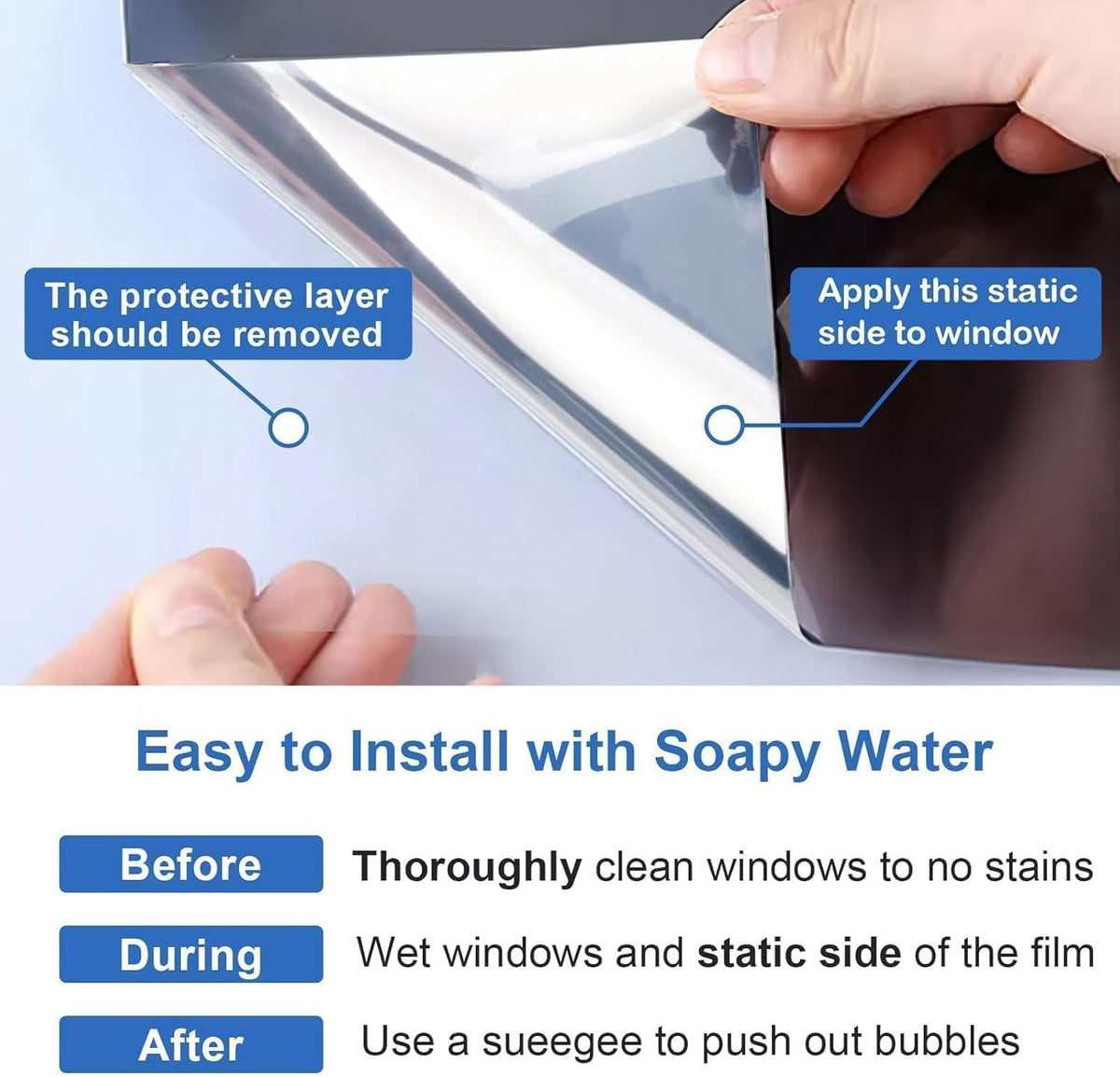 Upgraded One Way Window Privacy Film Sun Heat Blocking, 17.5" x 78.7" | Reflective Mirror Window Tint for Home Glass Windows Cover See Out Not In, Static Cling, Anti-UV, Anti-Glare, Black-Silver