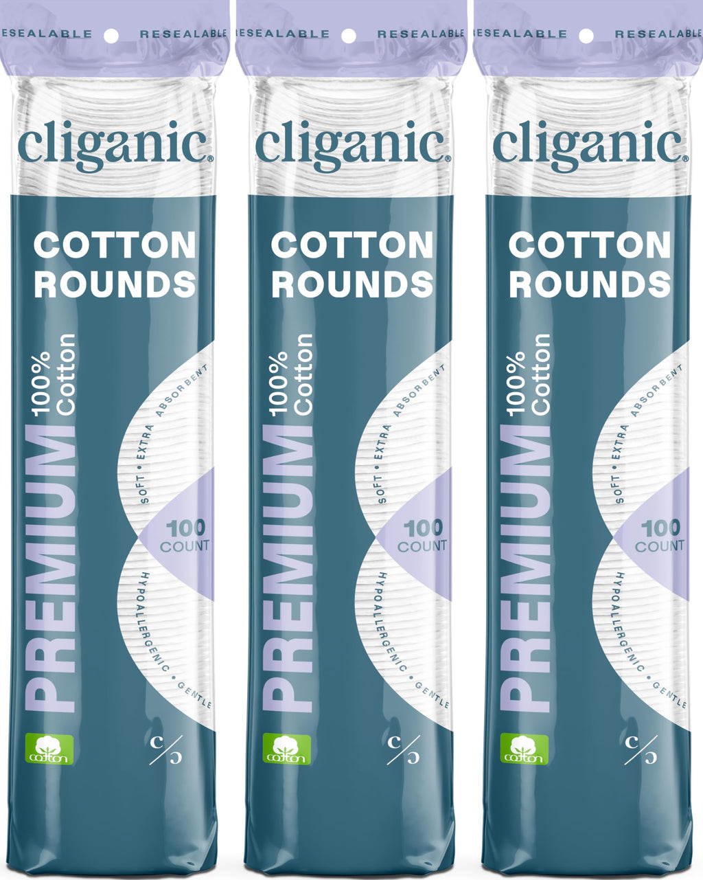 Cliganic Premium Cotton Rounds for Face, Makeup Remover Pads, 300 Count | 100% Pure, Lint-Free, Hypoallergenic, Soft & Absorbent for Toner & Serum, Gentle Facial Use, No Shedding