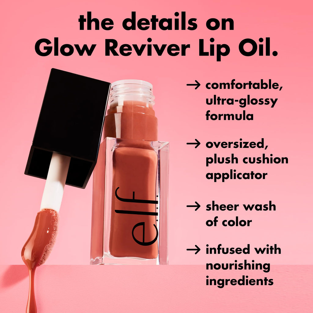 e.l.f. Glow Reviver Lip Oil, Tinted, Hydrating & Non-Sticky, Jam Session | High-Shine Tinted Lip Oil, Hydrating, Infused with Jojoba & Nourishing Oils, Glossy Formula, Vegan & Cruelty-Free