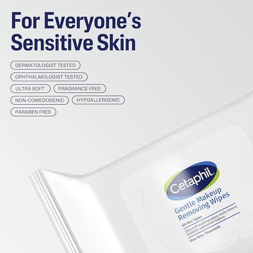 Cetaphil Gentle Makeup Remover Face Wipes, Fragrance Free, 25 Count | Sensitive skin safe, alcohol-free, fragrance-free, daily facial cleansing, removes makeup, dermatologist recommended