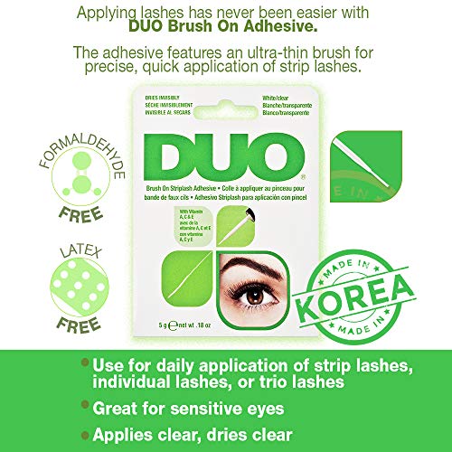 DUO Brush-On Clear Lash Glue –Waterproof Strip Lash Adhesive with Vitamins A, C & E, Long Lasting Eyelash Glue, 0.18 oz, 1 Pack