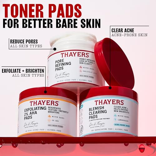 THAYERS Blemish Clearing Acne Pads, Salicylic Acid Acne Treatment, 60 Ct | Pore Reducing, Exfoliating, and Soothing Skincare, Witch Hazel Toner Pads, Help Prevent New Breakouts, Alcohol & Paraben Free