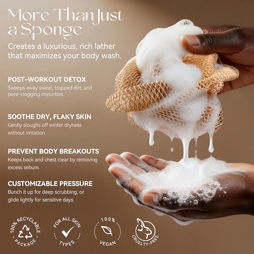 CORATED African Net Sponge Authentic, Shower Loofah Exfoliating Bath Sponge | Body Scrubber for Women and Men Daily Use Body Care, Travel Portable Bath Accessories Spa Gifts