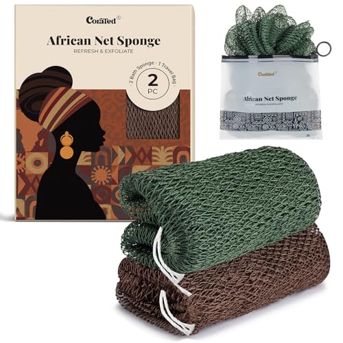 CORATED African Net Sponge Authentic, Shower Loofah Exfoliating Bath Sponge | Body Scrubber for Women and Men Daily Use Body Care, Travel Portable Bath Accessories Spa Gifts