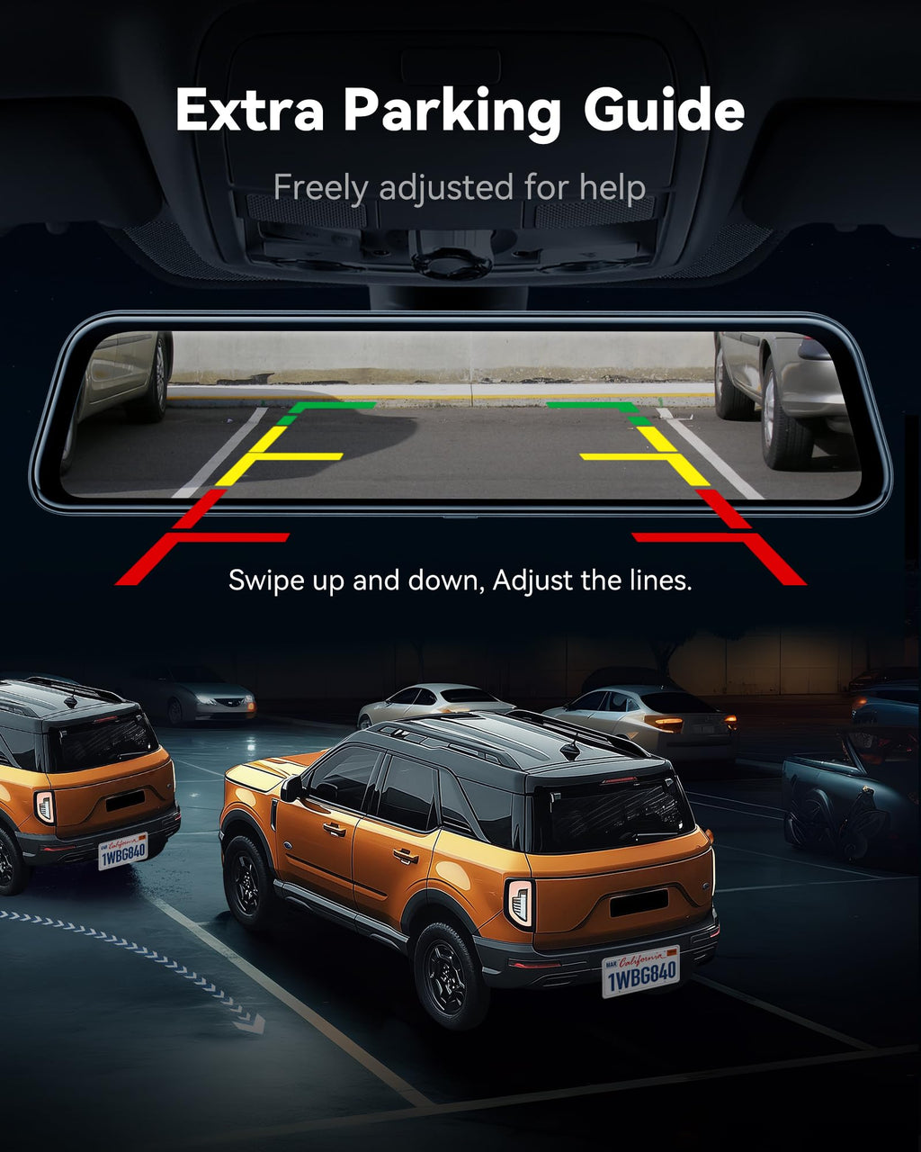 WOLFBOX G840S 12" 4K Mirror Dash Cam Backup Camera with 32GB Card and GPS | 5.8GHz WiFi Smart Rearview Mirror for Cars & Trucks, Front and Rear View Dual Cameras, Night Vision, Parking Assistance