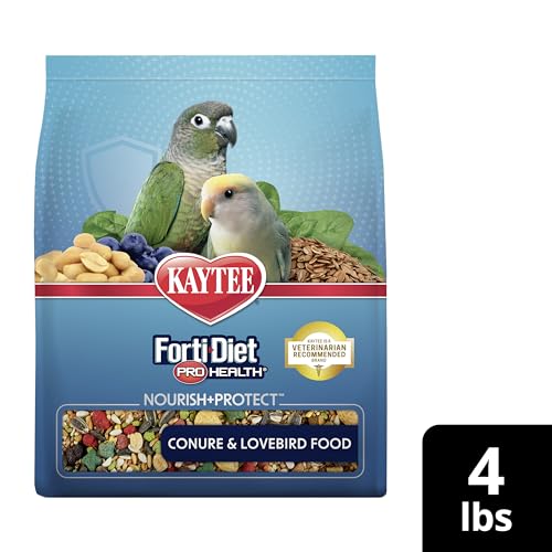 Kaytee Forti-Diet Pro Health Nourish+Protect Conure & Lovebird Food, 4 lb | Balanced digestion. Conure food with prebiotics and probiotics. Parrot food, antioxidants, omega-3s