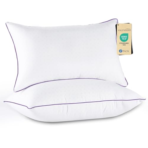 JOLLYVOGUE Firm Pillows Queen Size Set of 2, Supportive Bed Pillows with Oeko-Tex Certified Down Alternative Fill, Luxury Hotel Quality for Back, Stomach and Side Sleepers