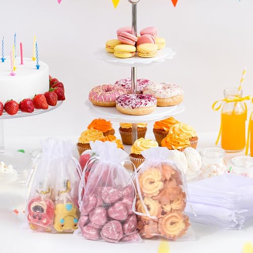 Hopttreely 100PCS Premium Sheer Organza Bags, White Wedding Favor Bags with Drawstring, 4x4.72 Jewelry Gift Bags for Party, Jewelry, Christmas, Mother's Day, Festival, Bathroom Soaps, Makeup Organza Favor Bags