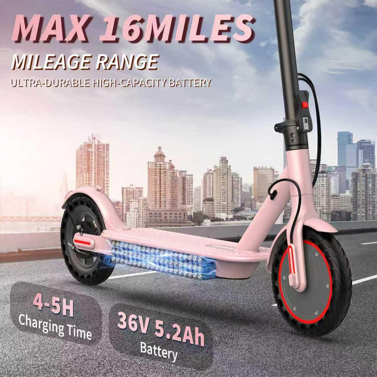 Electric Scooter - 350W/500W Motor, 8.5"/10''Solid Tires, Up to 19/22MPH& 16/21/23Miles Long-Range Portable Commuting Scooter for Adults with Double Braking System