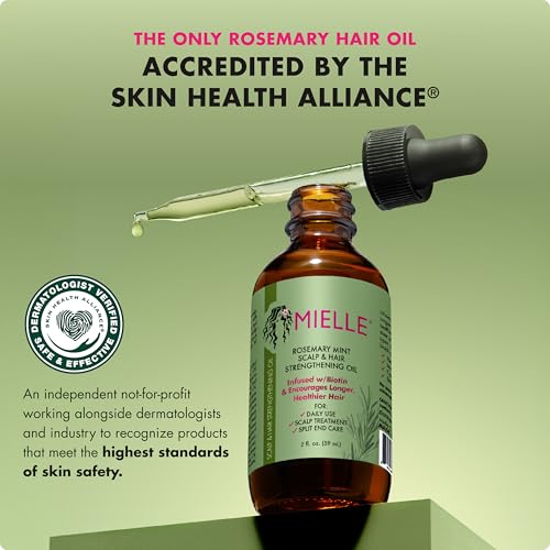 Mielle Organics Rosemary Mint Hair Oil with Biotin, 2 oz | Hair strengthening oil, with biotin & castor oil, dry scalp care, split end support, frizz smoothing