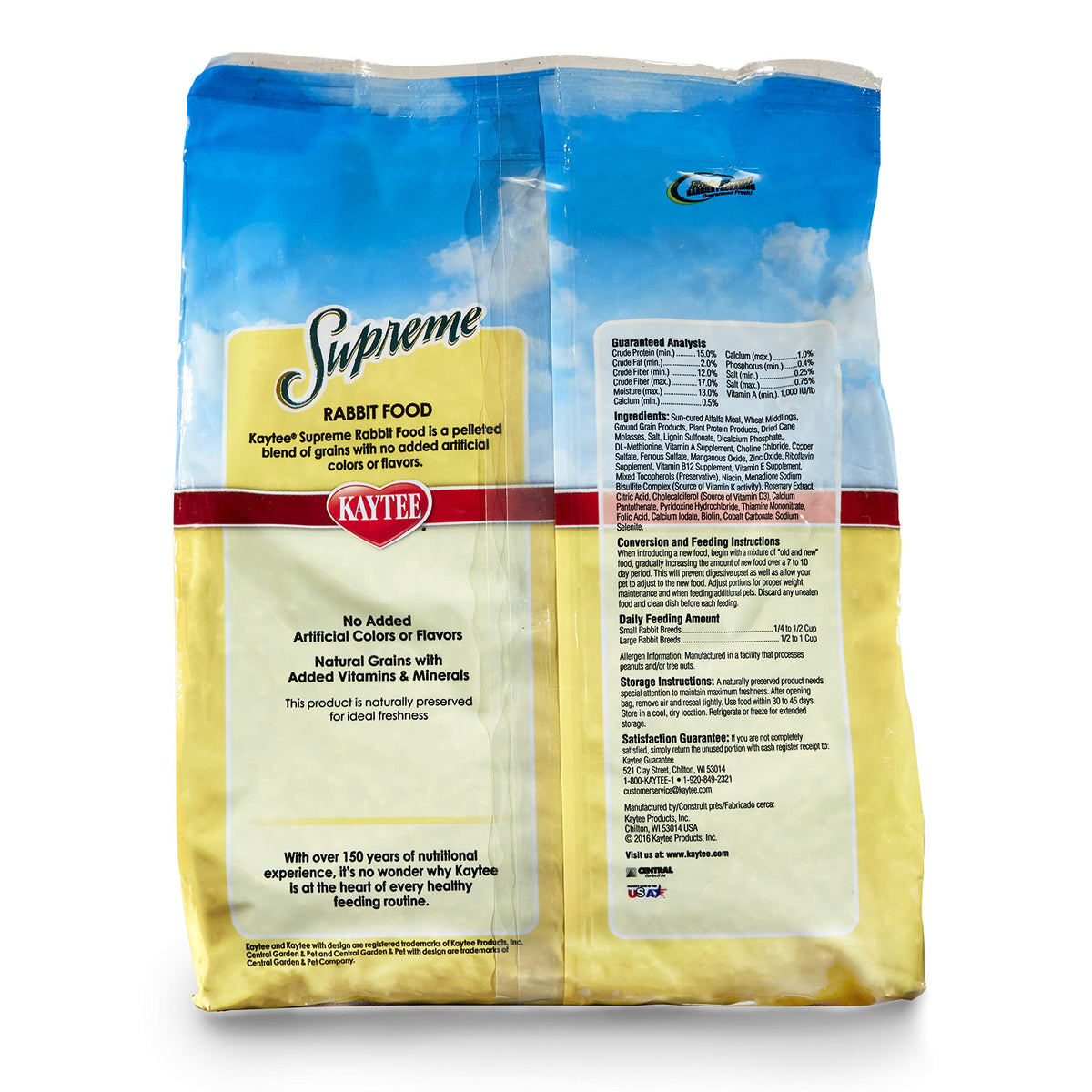Kaytee Supreme Rabbit Food, Unflavored, 5 lb | Daily balanced nutrition. Bunny food with seeds, grains and pellets. Rabbit pellets, no artificial colors or flavors