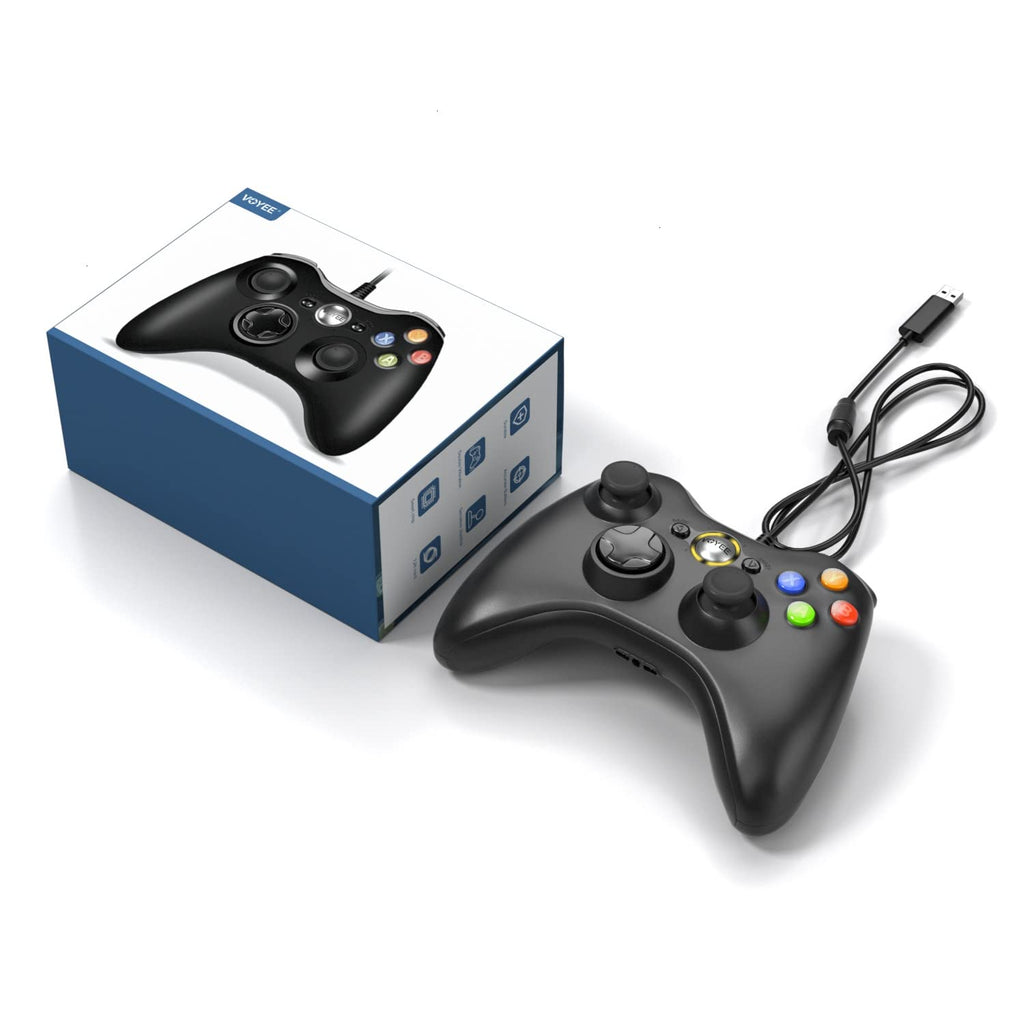 VOYEE PC Controller, Wired Compatible with Xbox 360 & Slim/Windows 10/8/7 | Upgraded Joystick, 7.2ft Cord, Ergonomic Grips, Double Shock | Enhanced (Black)
