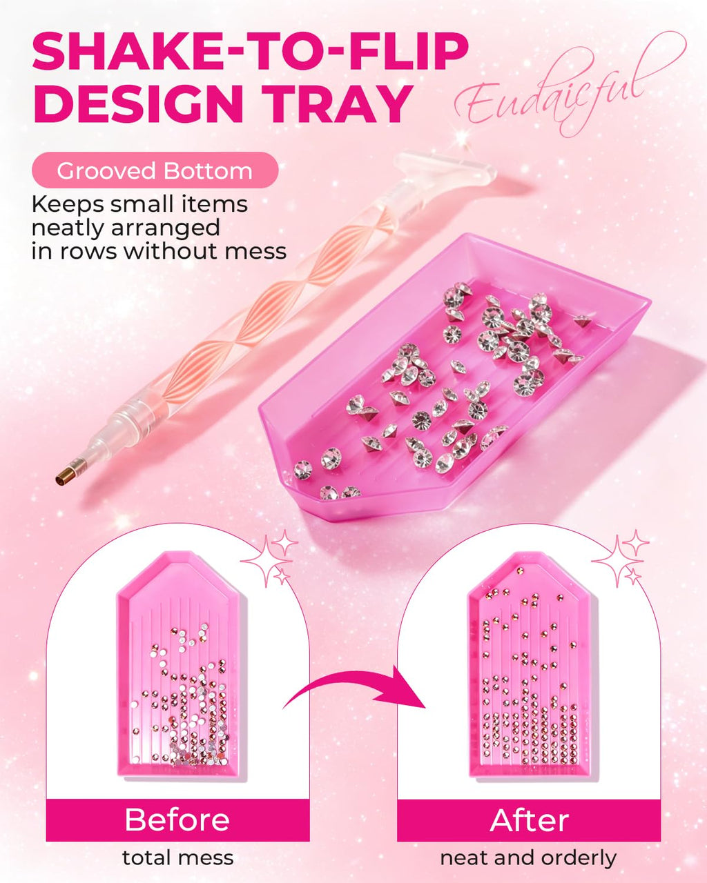 Rhinestone Picker Tool Kit: 2Pcs Rhinestone Picker Handle, Dual-Ended Rhinestones Applicator Dotting Pen with 12 Upgraded Plastic Replacement Tips, Clay, Bedazzling Tools for Nail Art Craft (Pink)