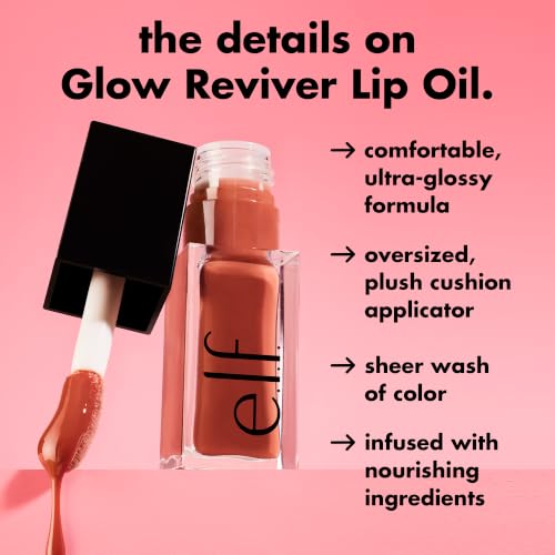 e.l.f. Glow Reviver Lip Oil, Tinted, Hydrating & Non-Sticky, Jam Session | High-Shine Tinted Lip Oil, Hydrating, Infused with Jojoba & Nourishing Oils, Glossy Formula, Vegan & Cruelty-Free