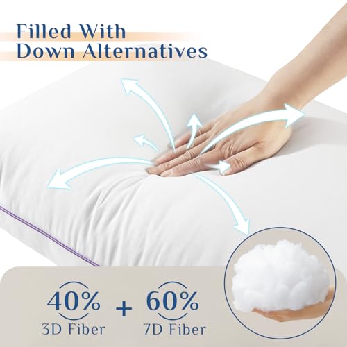 JOLLYVOGUE Firm Pillows Queen Size Set of 2, Supportive Bed Pillows with Oeko-Tex Certified Down Alternative Fill, Luxury Hotel Quality for Back, Stomach and Side Sleepers