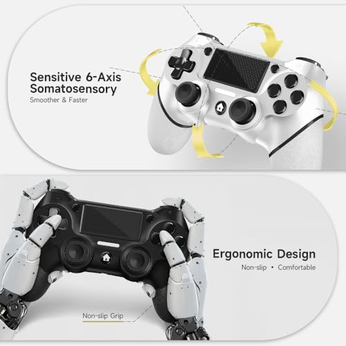 AceGamer 2 Pack for PS4 Controller, Wireless Controller for PS4/Pro/Slim/PC, with Non-Slip Grip of Both Sides and USB-C Cable! (Black and White)