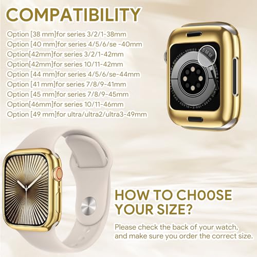 JR.DM 40mm Soft Flexible TPU Case Compatible for Apple Watch Series 6/5/4/SE Touchable Screen Lightweight Anti-Scratch All-Around Protector Thin Guard Shockproof Cover Shiny Bumper for iWatch, Gold