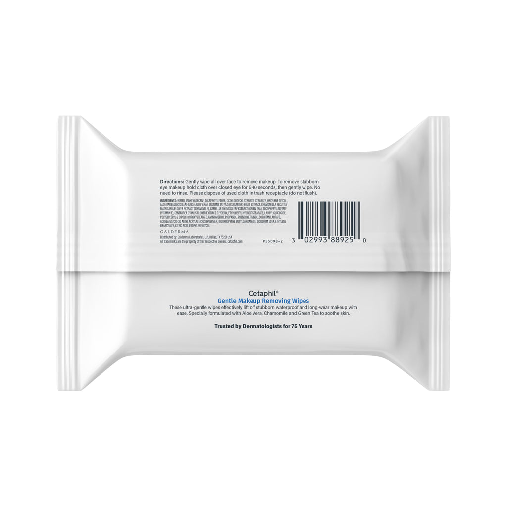 Cetaphil Gentle Makeup Remover Face Wipes, Fragrance Free, 25 Count | Sensitive skin safe, alcohol-free, fragrance-free, daily facial cleansing, removes makeup, dermatologist recommended