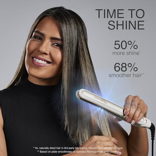 Remington Shine Therapy 1 Inch Hair Straightener, Argan Oil & Keratin | Keratin ceramic plates deliver smooth results; this flat iron reduces frizz for ideal hair styling.