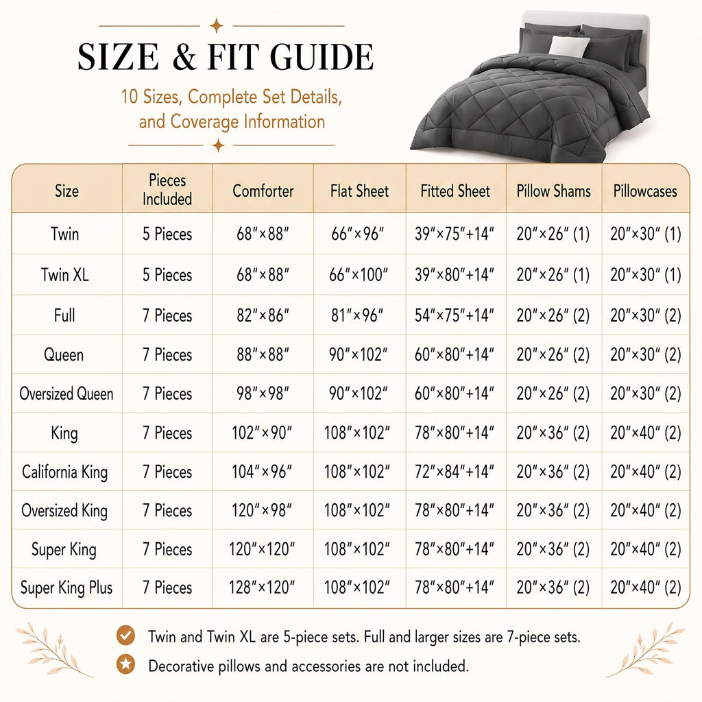 CozyLux Queen Comforter Set 88"x88" Dark Grey - 7 Piece Bed in a Bag | Fits Mattresses up to 14in, Sheets & Shams Included, OEKO-TEX Certified, 240GSM All-Season Fill, Couples & Guest Rooms