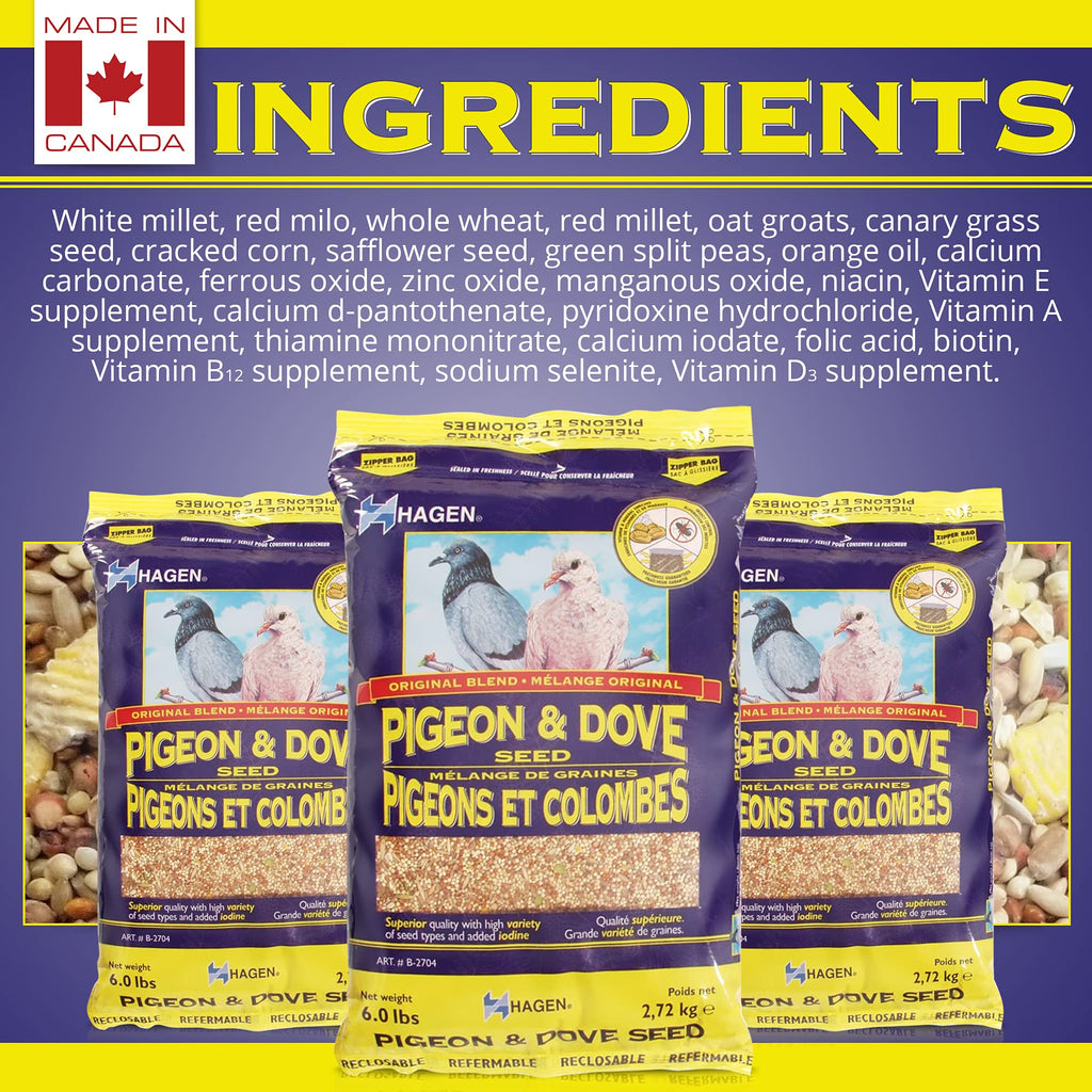 Hagen Pigeon & Dove Seed, Original Formula Bird Food, 6 lb Bag | Nutritionally Complete Seed Mix with Vitamins & Minerals, Wild & Captive Bird Diet, Insect-Resistant Air-Tight Packaging