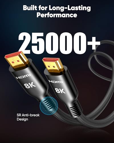 Highwings Long HDMI Cable 20 FT, 10K 8K Ultra HD High Speed 2.1 HDMI 48Gbps | Braided HDMI Cord-4K@120Hz 8K@60Hz, DTS:X, HDCP 2.2&2.3,eARC, HDR 10 Compatible with DVD Player/PS5/HDTV/Blu-ray