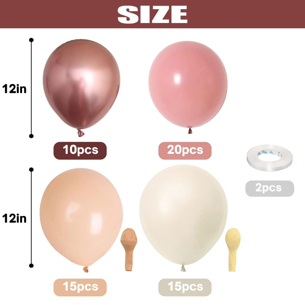 Retro Blush Pink Balloons 60 Packs 12 Inch Latex Balloons | Dusty Pink Metallic Rose Gold Nude Balloons for Pumpkin Baby Shower Girls Women Boho Birthday Bridal Wedding Decorations
