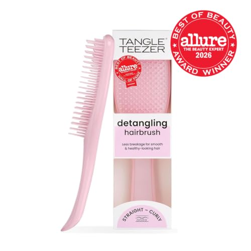 Tangle Teezer Ultimate Detangler Brush, Straight to Wavy, Millennial Pink | Patented two-tier, regular-flex teeth reduce breakage & split ends on wet or dry hair; Shower-friendly hairbrush for all ages