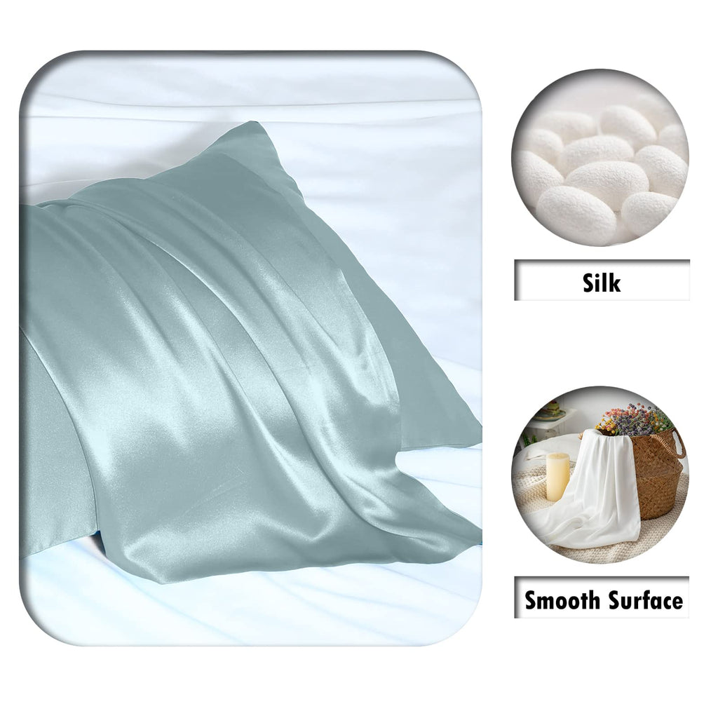 Suatien Mulberry Silk Pillowcase for Hair and Skin Standard Size, Haze Blue | Fits 20x26 Inches Pillows, Hypoallergenic, Smooth, Cooling Pillow Covers for Hot Sleepers with Hidden Zipper, Women Men Gift