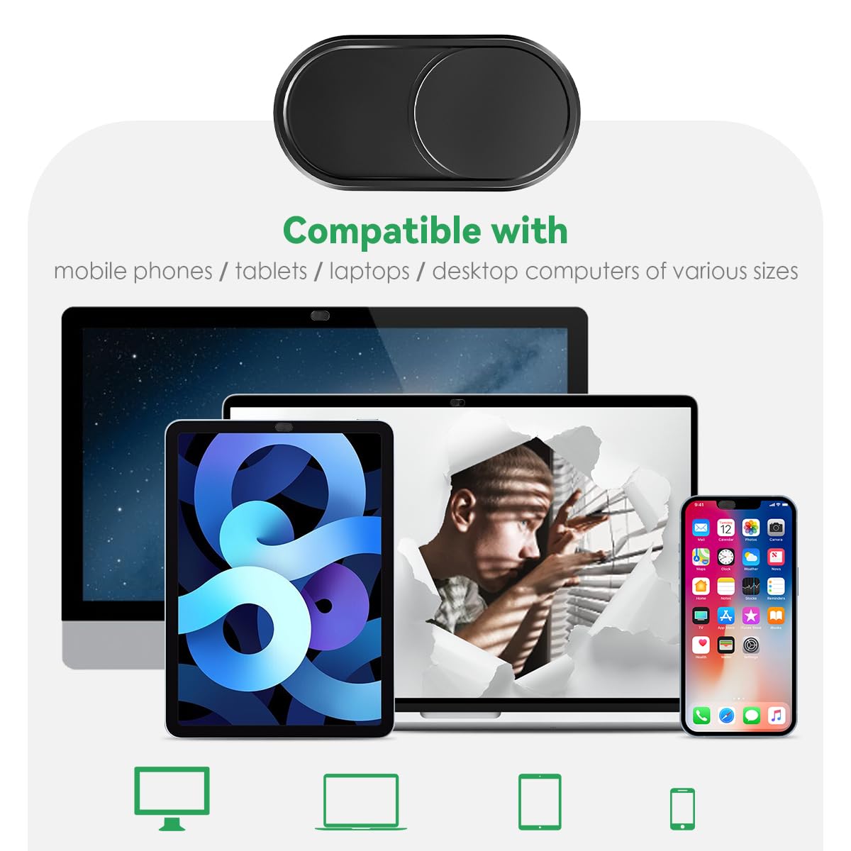 CloudValley Laptop Camera Cover Slide, Metal 0.023 Inch Ultra-Thin, 2 Packs | Web Webcam Cover for MacBook Pro / Air, Laptop, iMac, iPad, iPhone 8/7, Computer Accessories, Privacy Protection, Black