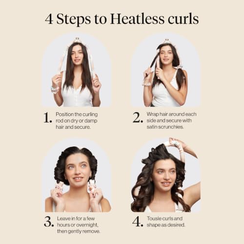 Kitsch Satin Heatless Curls Overnight Set - Sunset Tie Dye | No Heat Damage Overnight Curls | Comfortable Frizz Free Hair Curlers To Sleep In with 34" Hair Waver & 2 Satin Scrunchies